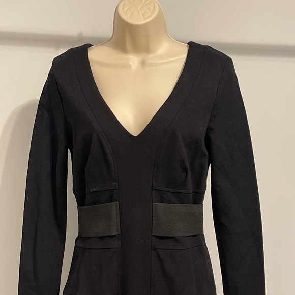Three Dots Black V Neck Long Sleeve Bodycon Dress Large Pre-owned - Picture 2 of 9